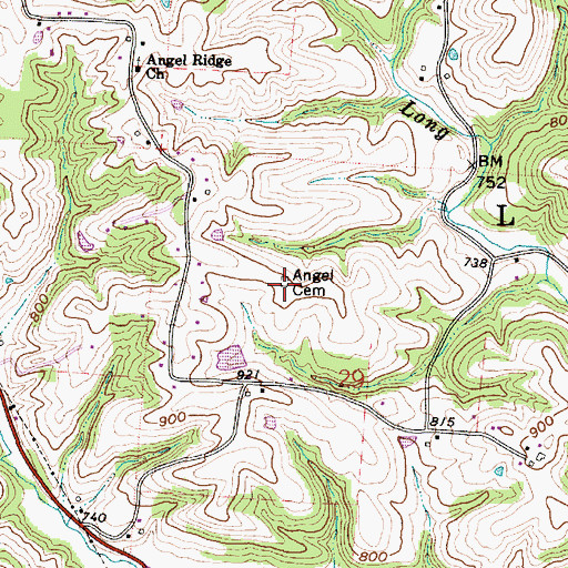 Topographic Map of Angel Cemetery, OH