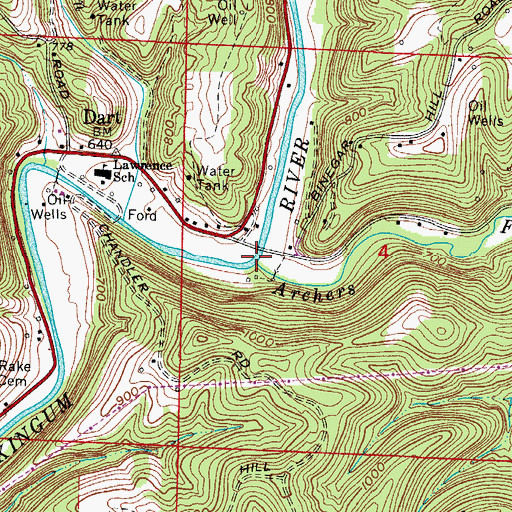 Topographic Map of Archers Fork, OH