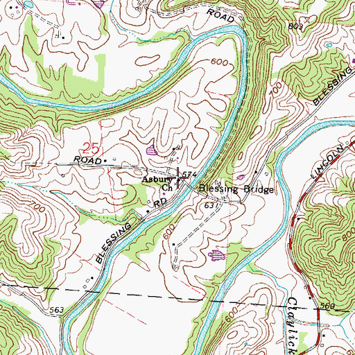 Topographic Map of Asbury Church, OH