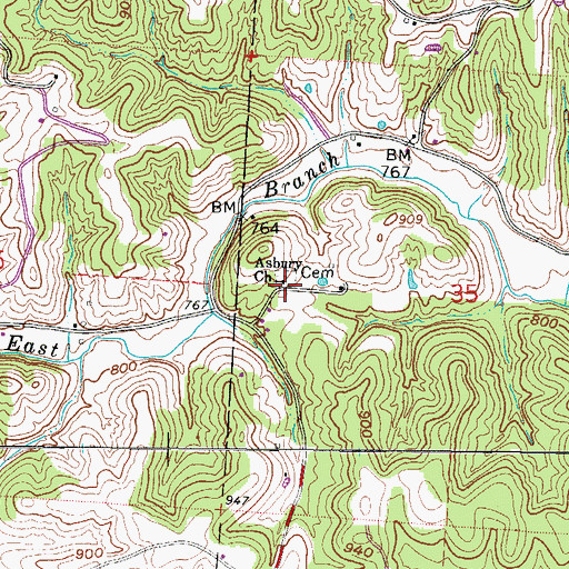 Topographic Map of Ashbury Church, OH