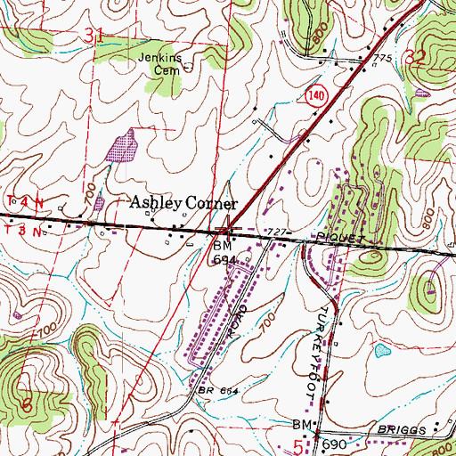 Topographic Map of Ashley Corner, OH