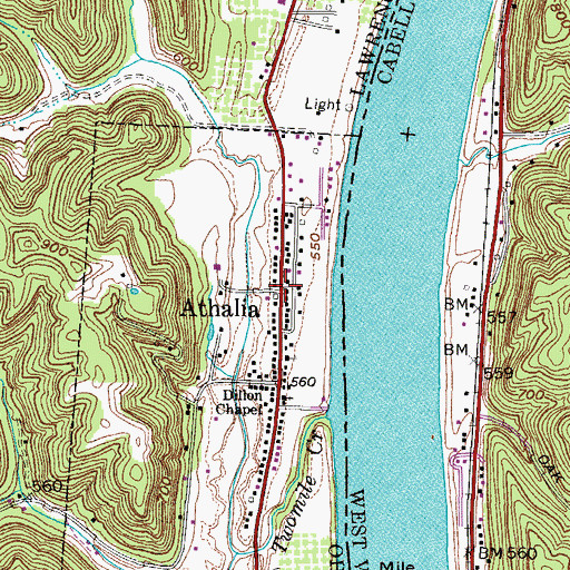 Topographic Map of Athalia, OH