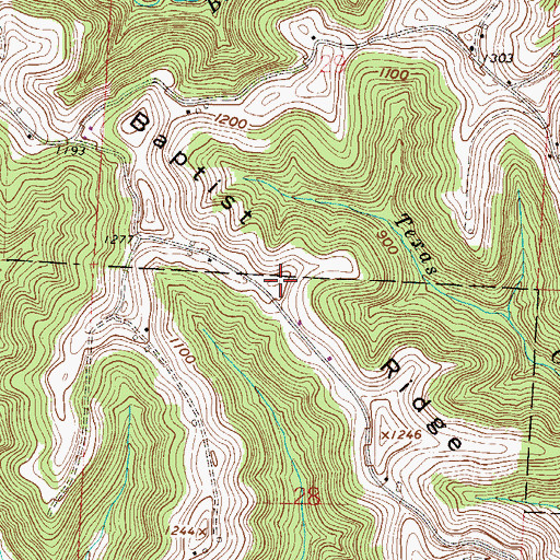 Topographic Map of Baptist Ridge, OH