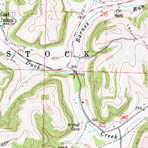 Topographic Map of Barnes Run, OH