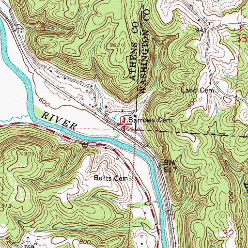 Topographic Map of Barrows Cemetery, OH