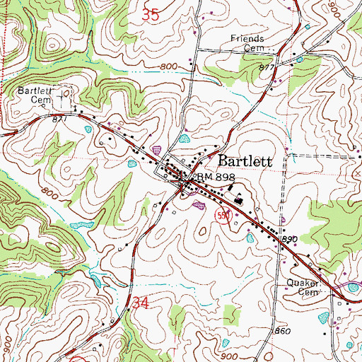 Topographic Map of Bartlett, OH