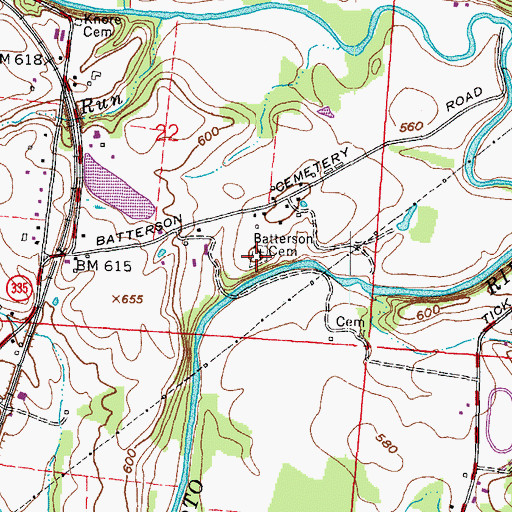 Topographic Map of Batterson Cemetery, OH