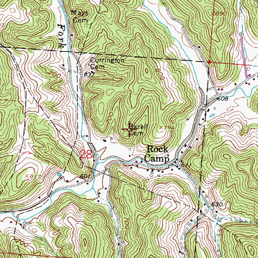 Topographic Map of Bazell Cemetery, OH