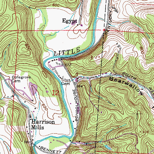 Topographic Map of Bearwallow Hollow, OH