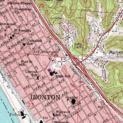 Topographic Map of Beechwood Park, OH