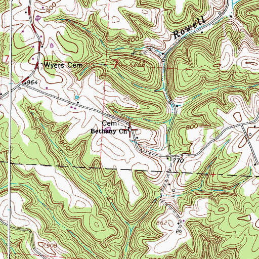 Topographic Map of Bethany Church, OH