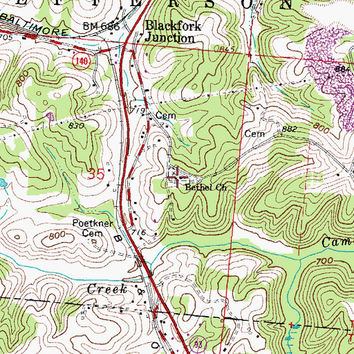 Topographic Map of Bethel Presbyterian Church, OH