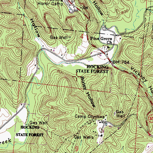 Topographic Map of Birley Hollow, OH