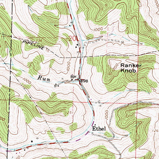 Topographic Map of Bishop Run, OH