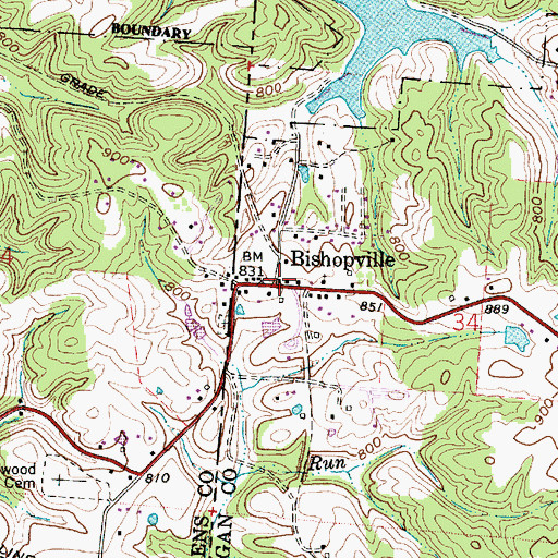 Topographic Map of Bishopville, OH