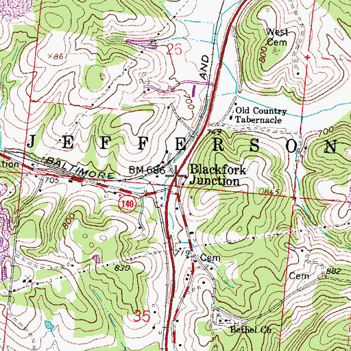 Topographic Map of Blackfork Junction, OH