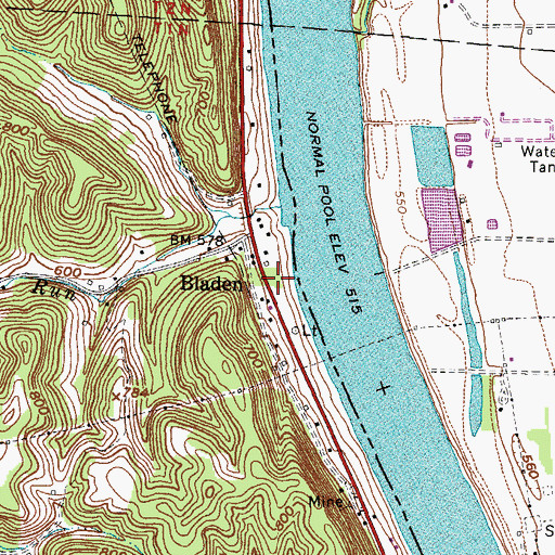 Topographic Map of Bladen, OH