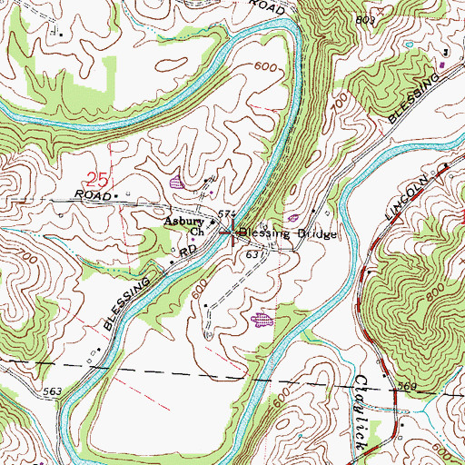 Topographic Map of Blessing Bridge, OH
