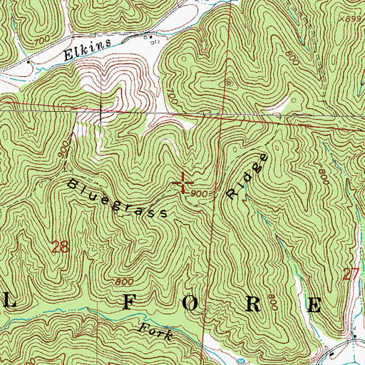 Topographic Map of Bluegrass Ridge, OH