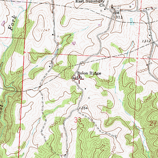Topographic Map of Bolon Ridge Church, OH