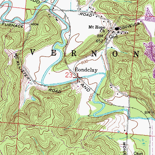 Topographic Map of Bondclay, OH