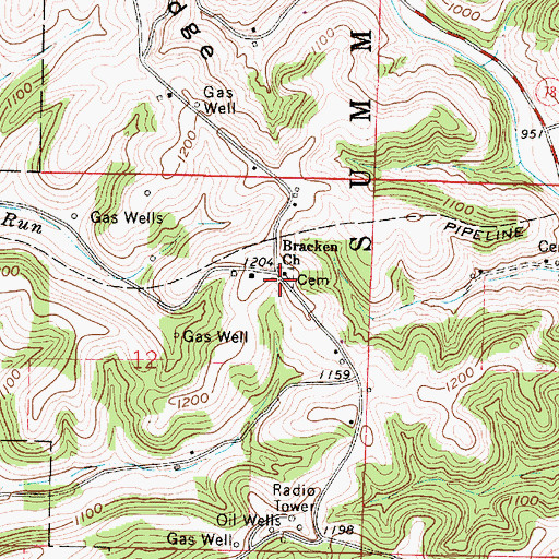 Topographic Map of Bracken Church, OH