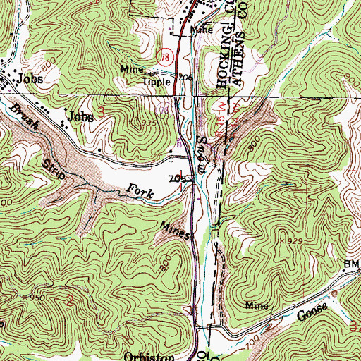 Topographic Map of Brush Fork, OH