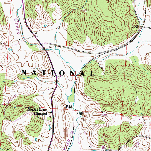 Topographic Map of Brushy Fork, OH