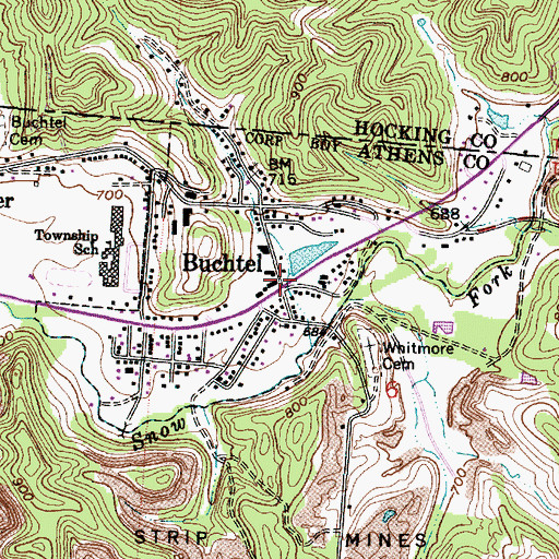 Topographic Map of Buchtel, OH