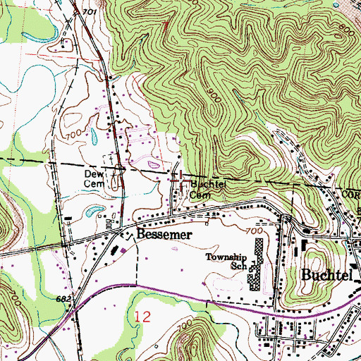 Topographic Map of Buchtel Cemetery, OH