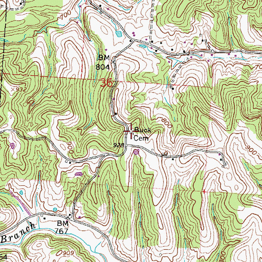 Topographic Map of Buck Cemetery, OH