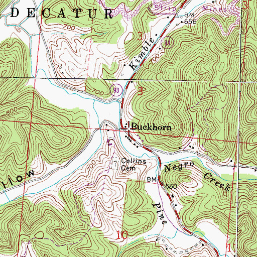 Topographic Map of Buckhorn, OH