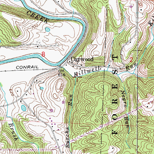 Topographic Map of Burchs Run, OH