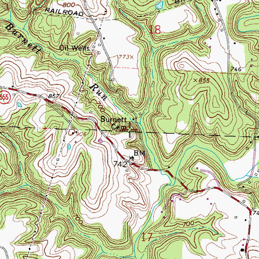 Topographic Map of Burnett Cemetery, OH