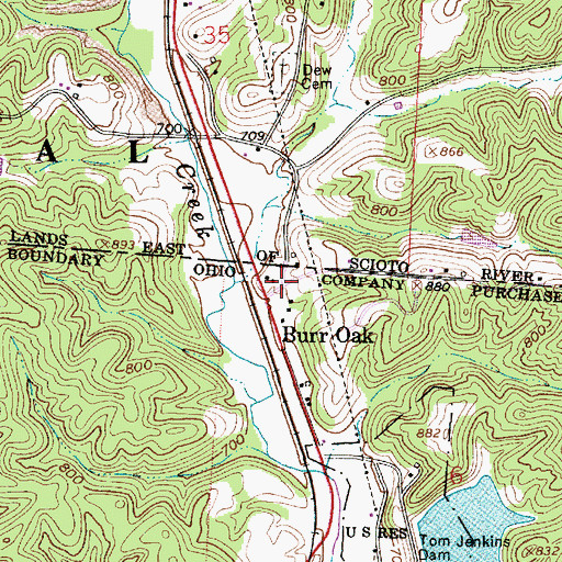 Topographic Map of Burr Oak, OH