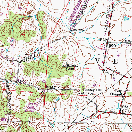 Topographic Map of Bussey Cemetery, OH