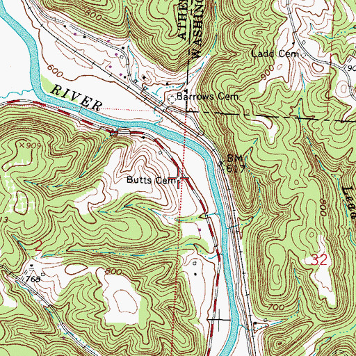 Topographic Map of Butts Cemetery, OH