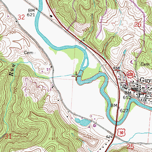 Topographic Map of Butts Run, OH