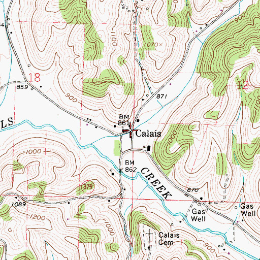 Topographic Map of Calais, OH
