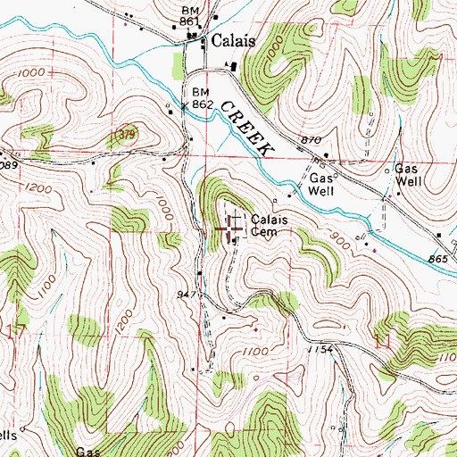 Topographic Map of Calais Cemetery, OH