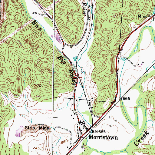 Topographic Map of Carr Bailey Run, OH