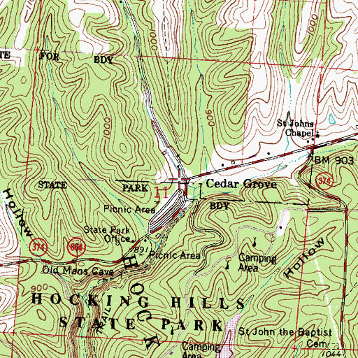 Topographic Map of Cedar Grove, OH