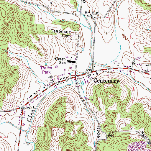 Topographic Map of Centenary, OH