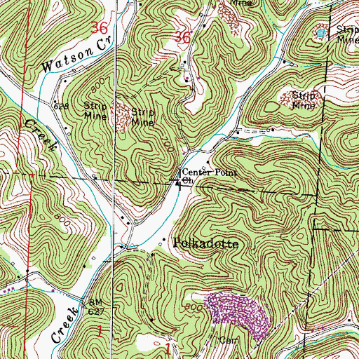 Topographic Map of Center Point Church, OH