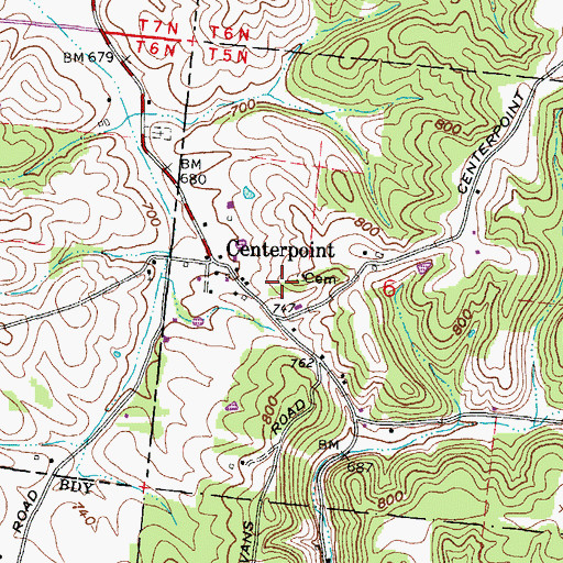 Topographic Map of Centerpoint, OH