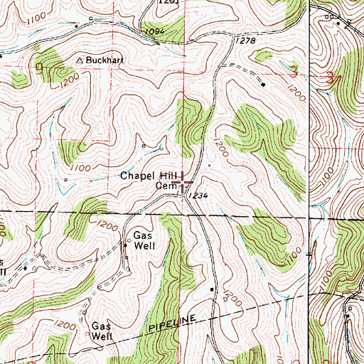 Topographic Map of Chapel Hill Cemetery, OH