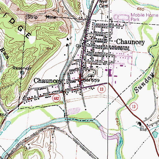 Topographic Map of Chauncey, OH