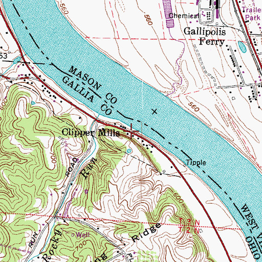 Topographic Map of Clipper Mills, OH