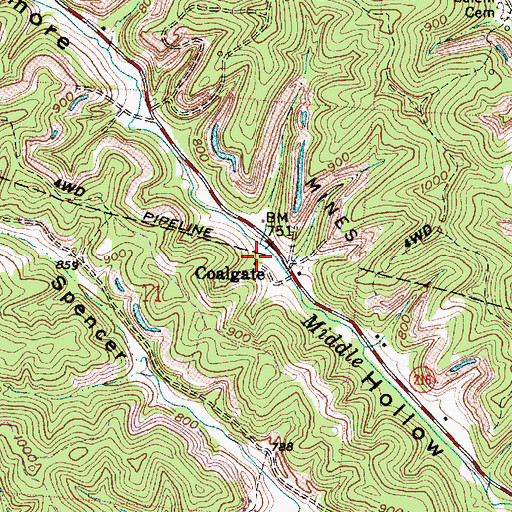 Topographic Map of Coalgate, OH