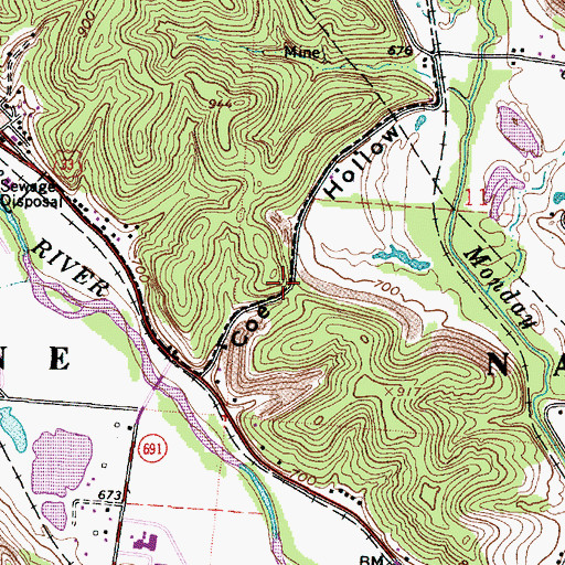 Topographic Map of Coe Hollow, OH